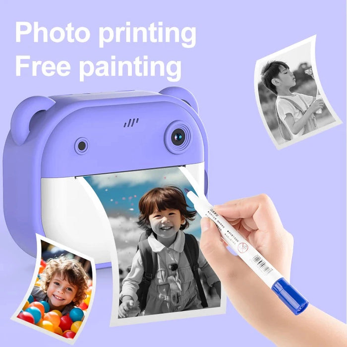 purple mini camera with instant print