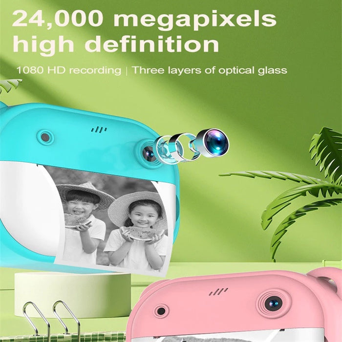 purple mini camera with instant print