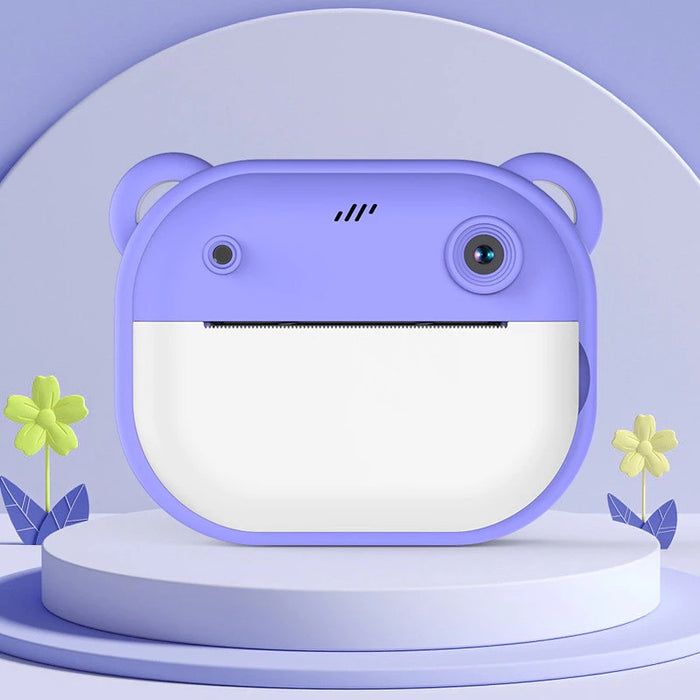 purple mini camera with instant print