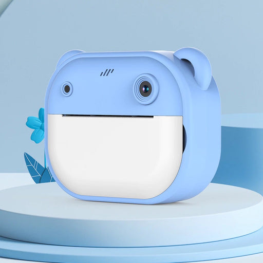 blue mini camera with instant print