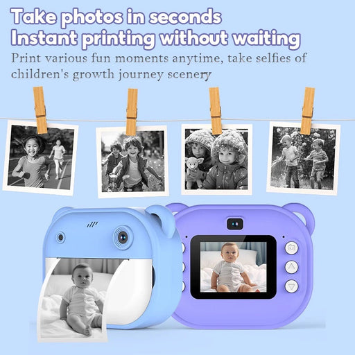 purple mini camera with instant print