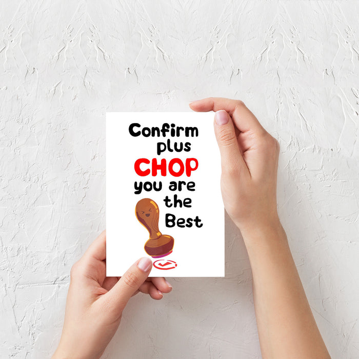 confirm plus chop card